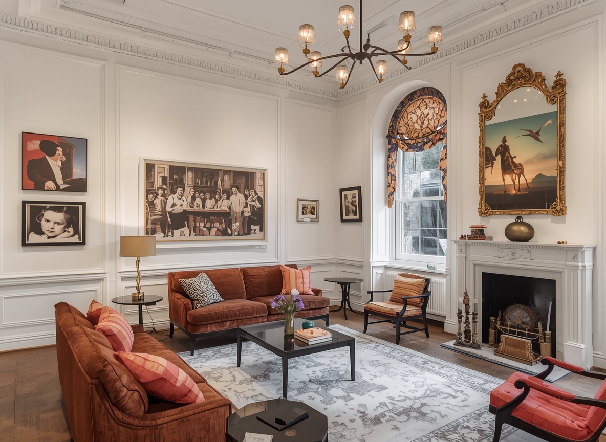 Interior view of Neckoiexpelil gallery space showing curated art prints displayed in elegant setting
