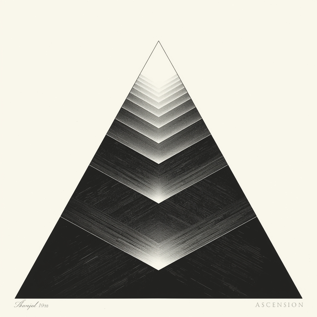 Ascension limited edition triangular composition art print with layered geometric forms ascending towards luminous focal point